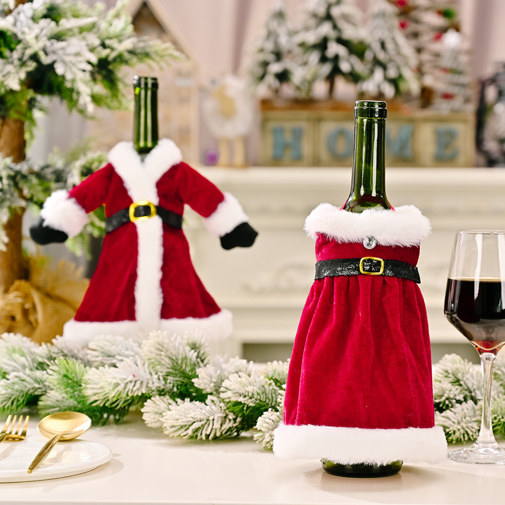 Wholesale Christmas Fabric Skirt Dress Wine Bottle Cover