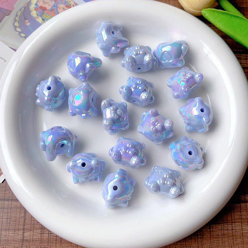 Wholesale 10pcs Solid Color  Plated AB Love Bear Straight Hole Acrylic Beads