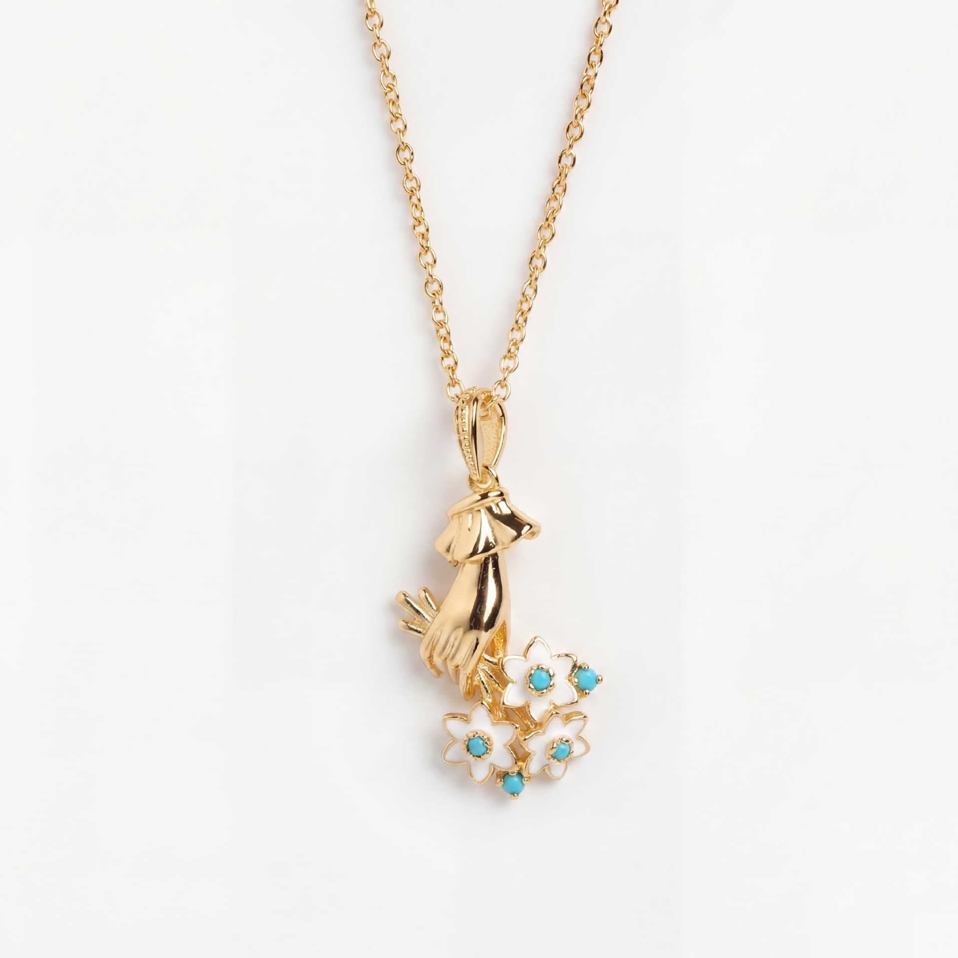 Wholesale Retro Carnation Pearl Enamel Pendant Necklace Colorful Zircon Copper Jewelry Accessory For Party Gift Resale
