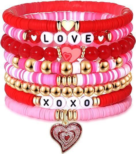 Wholesale Valentine's Day Polymer Clay Love Pendant Resin Beaded Bracelet