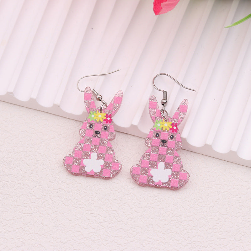 Wholesale Easter rabbit colored printed Easter egg acrylic earrings