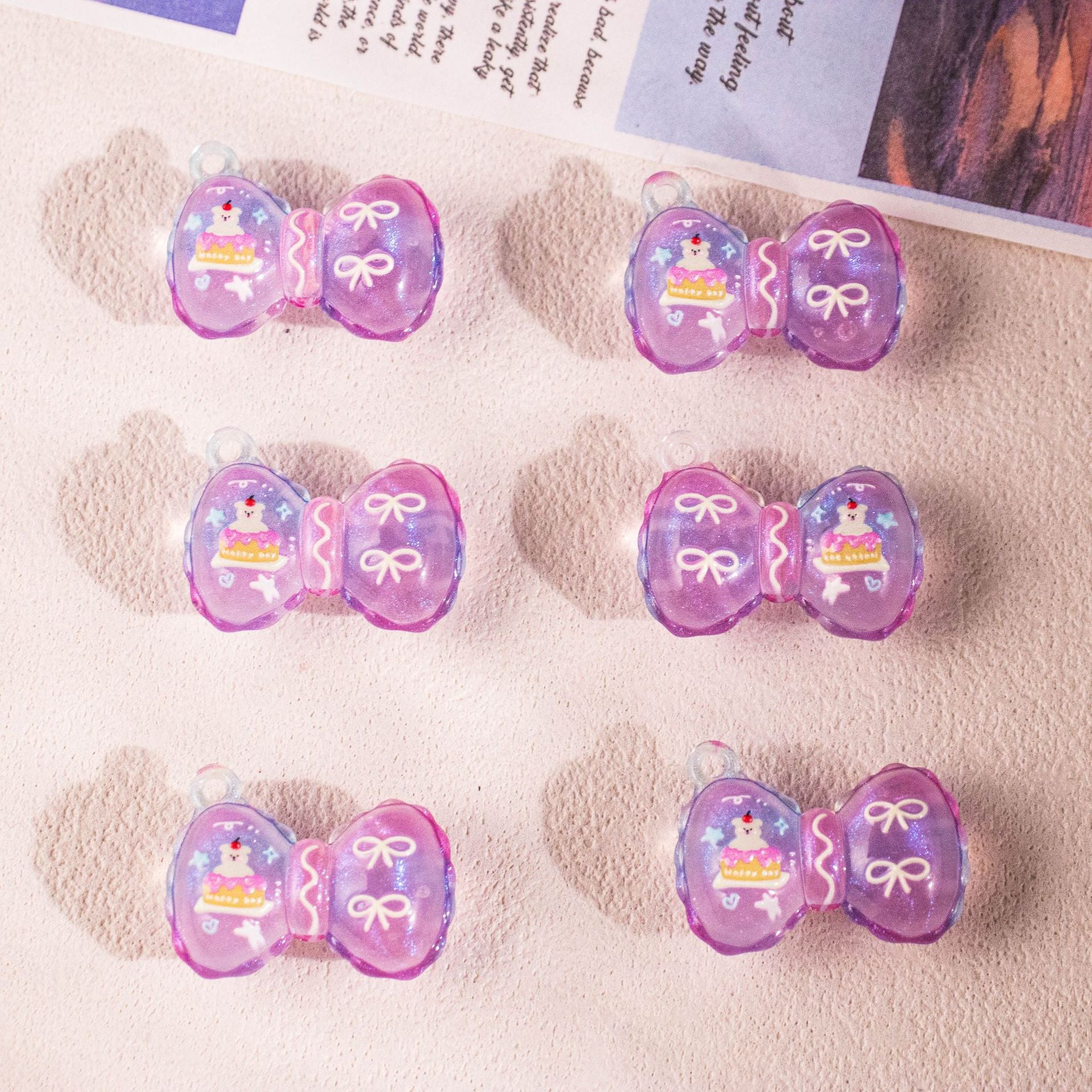 Wholesale 10pcs Gradient printed bow with perforations and beads OLY Exclusive