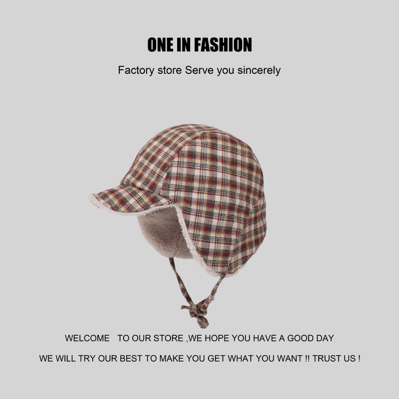 Wholesale Polyester Plaid Warm Lamb Wool Ear Protectors