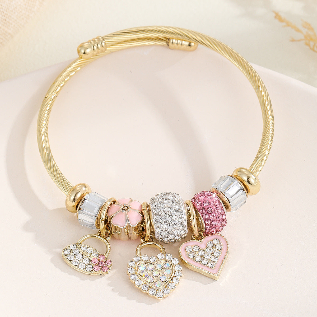 Wholesale Diamond inlaid heart-shaped palm adjustable Dingdang  Stainless Steel Bracelets