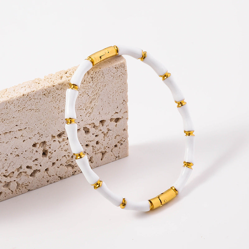 Wholesale Drip Oil Titanium Steel Premium Multi Color Bamboo Knot Niche Trendy Stainless Steel Gold Plated Bracelet