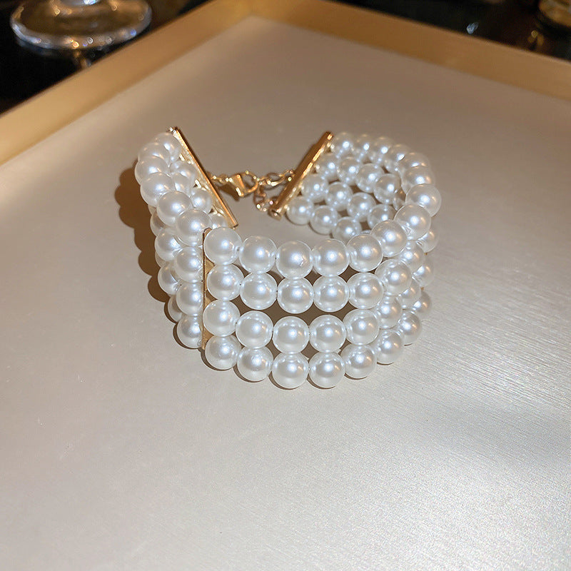 Wholesale Pearl Four-layer Retro Fashion Bracelet Necklace