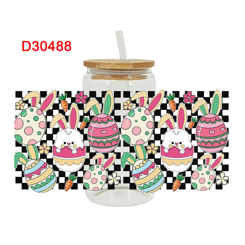 Wholesale Colorful Easter cartoon rabbit with letters 16oz Cup UV DTF Wraps