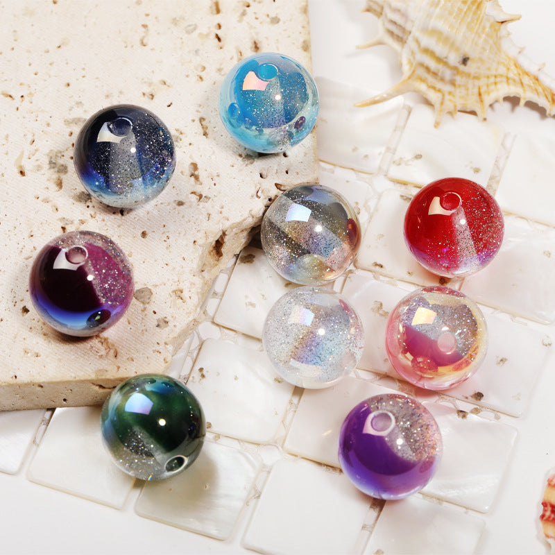 Wholesale 100pcs 20mm two-color starry cat's eye beads UV plated resin round beads diy mobile phone chain keychain beads loose beads