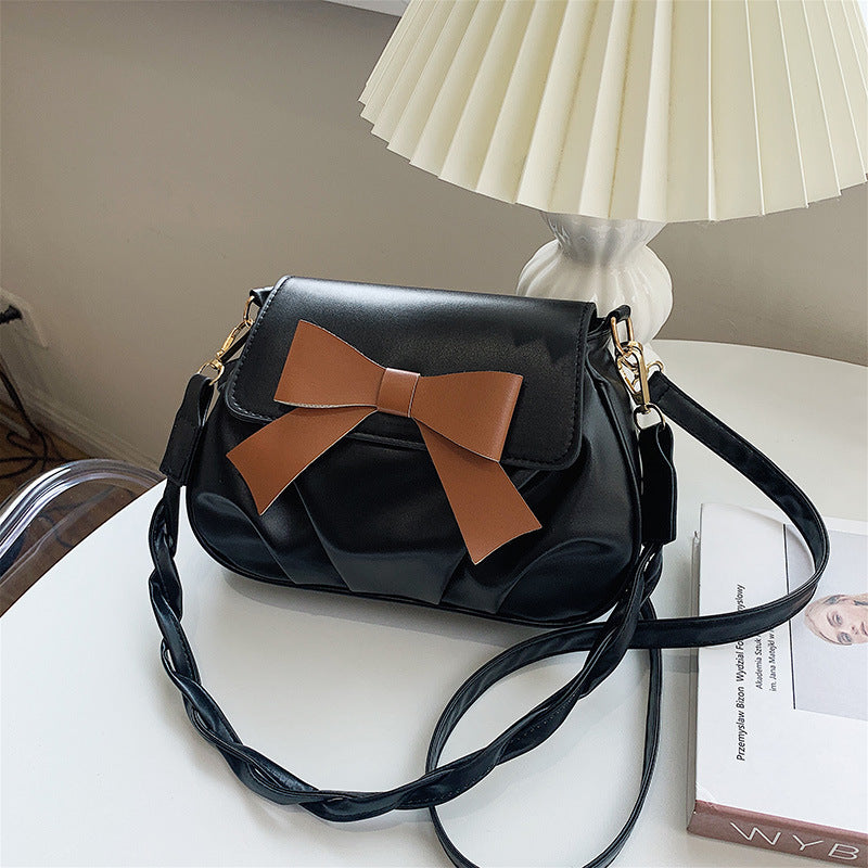 Wholesale 2025 new retro fashion casual pleated bow solid color small Bag twist shoulder strap crossbody Bag