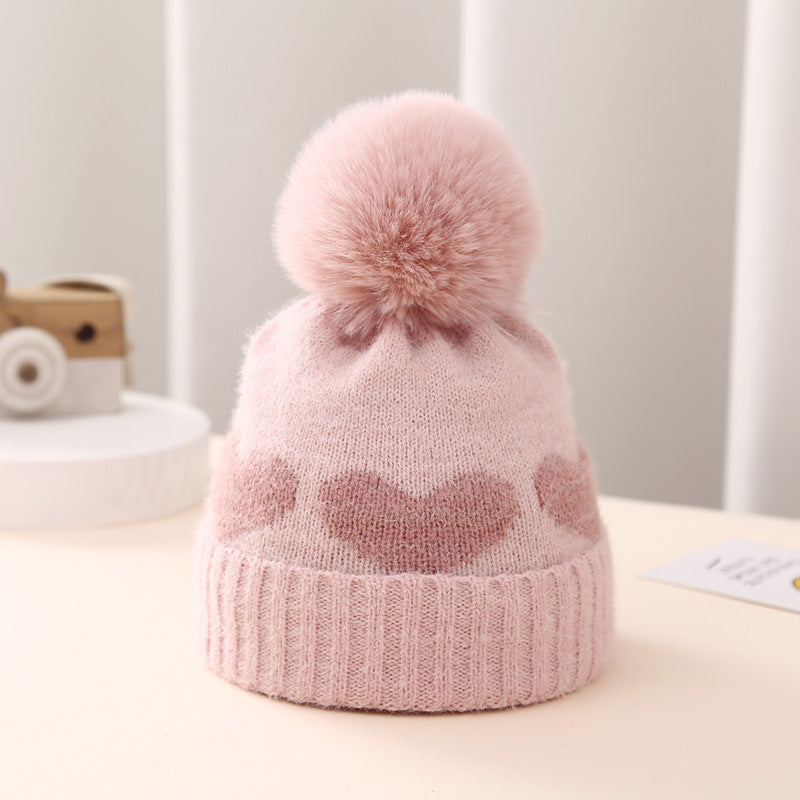 Wholesale Children's Winter Hat Fur Ball Knitted Hat Scarf Gloves Set
