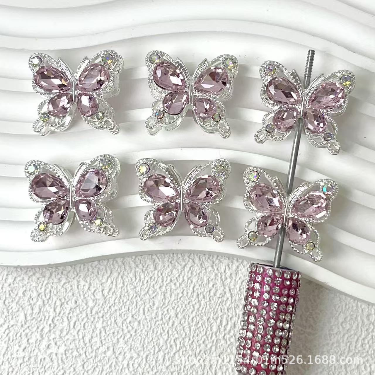 Wholesale  10pcs Double sided rhinestone butterfly alloy diamond ball beads