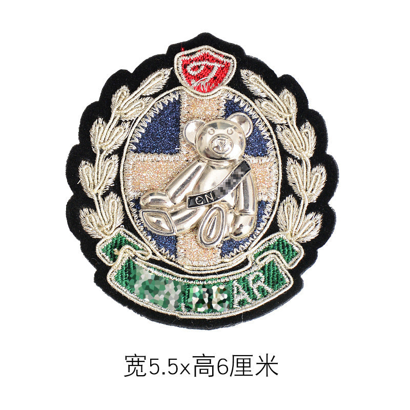 Wholesale Stylish Western College Embroidered Patches With Silver Bee And Lion Designs Acrylic Badges For Suits And School Uniforms