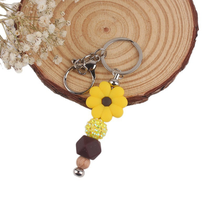 Wholesale Begonia Daisy Flower Beaded Tassel Keychain