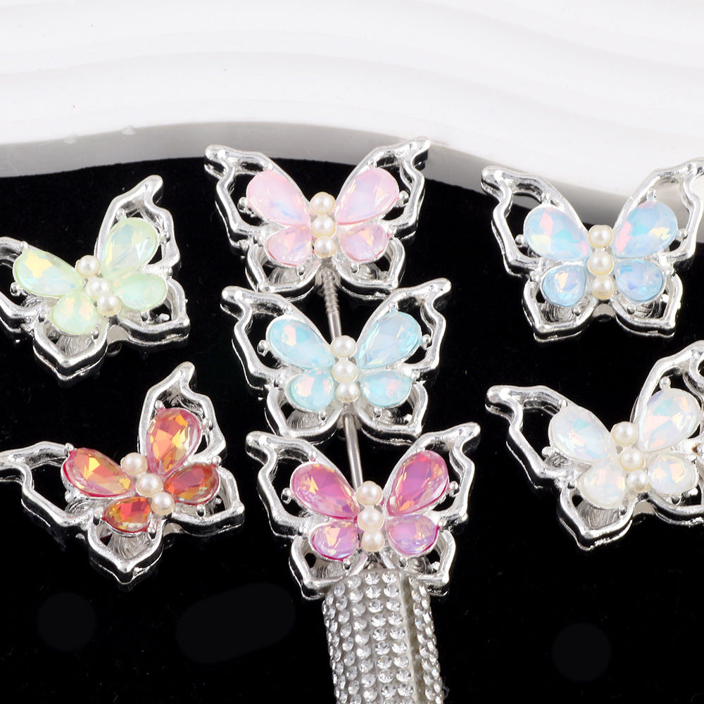 Wholesale Alloy Cut-out Mocha Color Butterfly Diamond Ball Can Be Worn Straight Hole Beads DIY Accessories