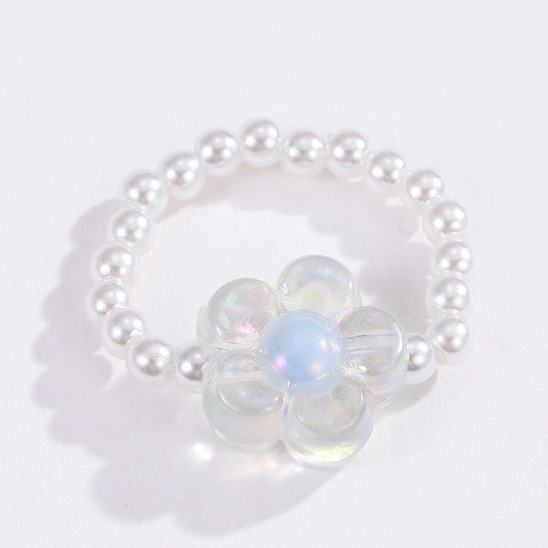 Wholesale Boho Glass Flower Beaded Rice Bead Ring