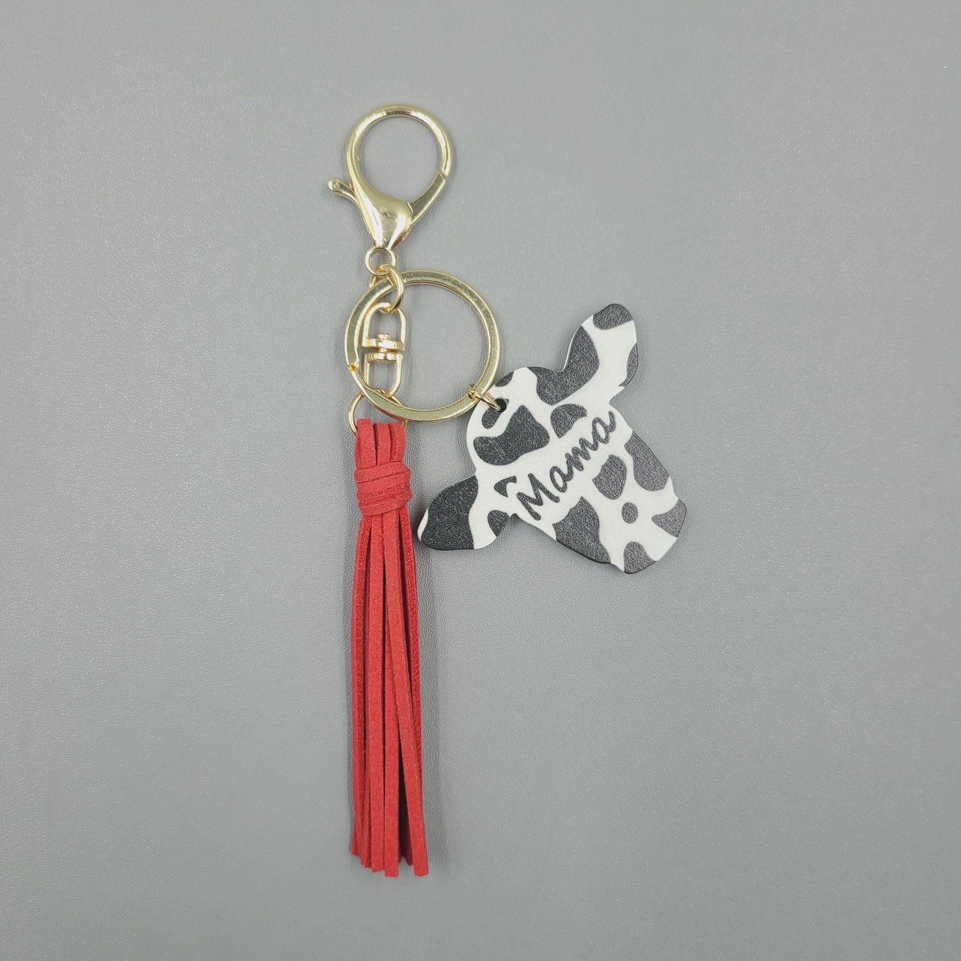 Wholesale 10PCS Western Leather Tassel Wood Bull Head Keychain