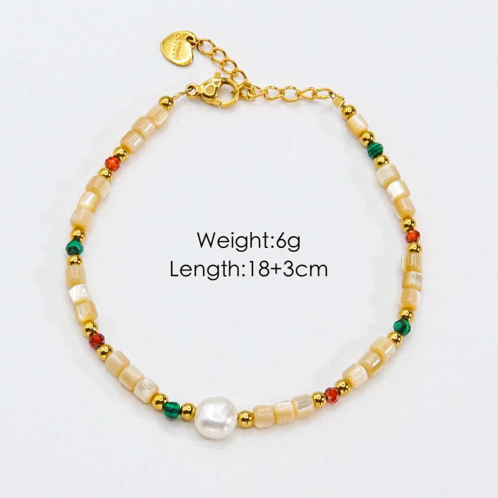 Wholesale Beaded titanium steel natural stone pearl crystal high-end non-fading hand jewelry