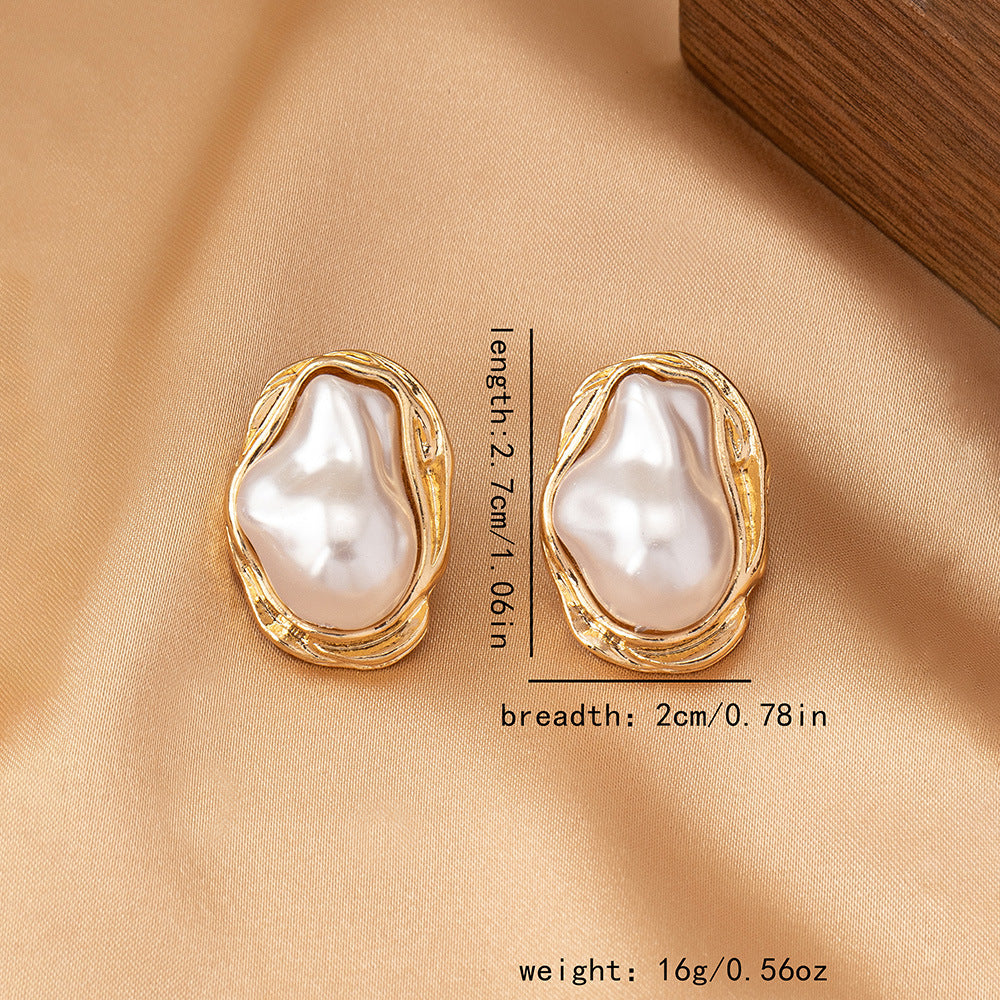 Wholesale French Retro Imitation Pearl Earrings Women Gold Plated Alloy Geometric Chic Party Wear Jewelry Accessory