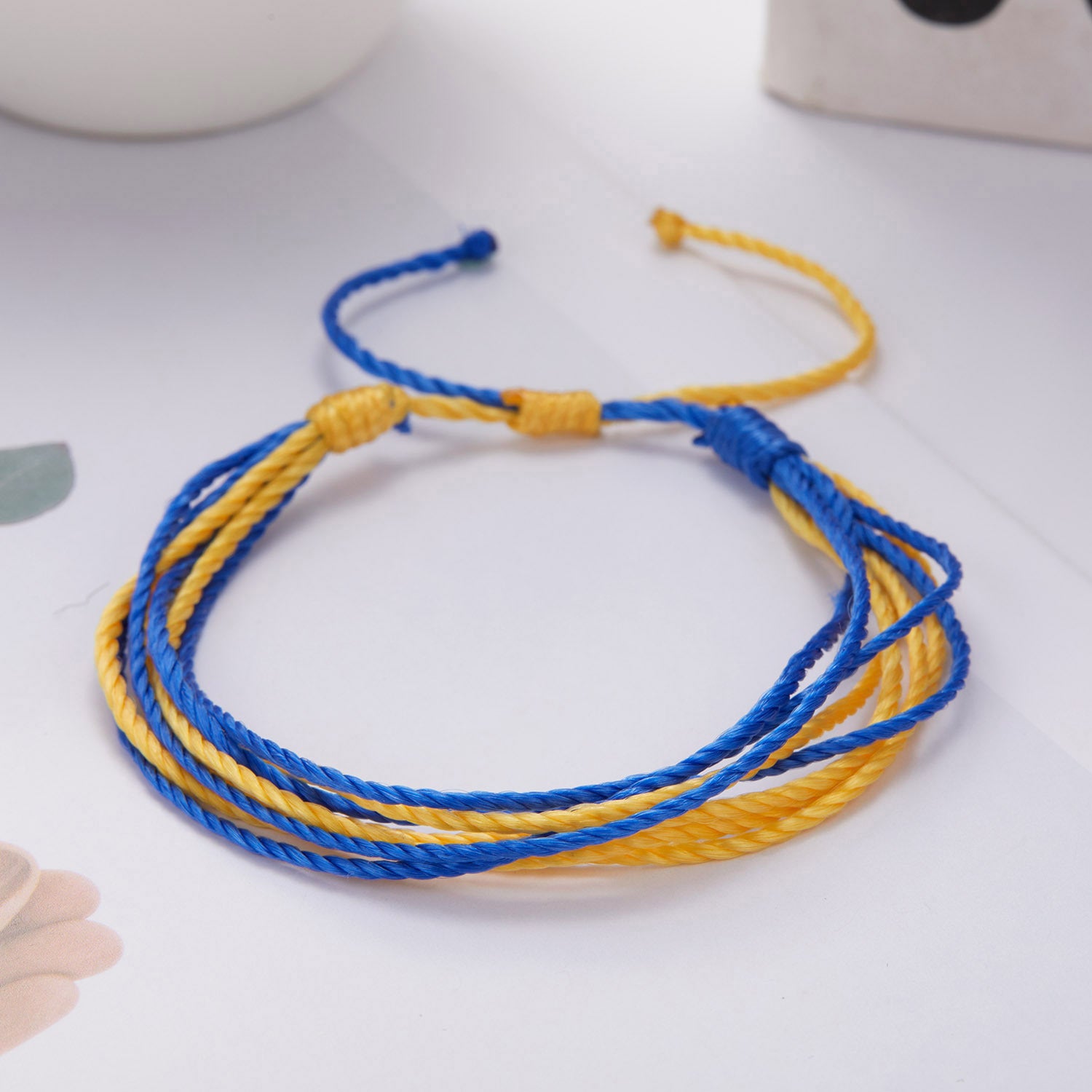 Wholesale Creative Color Matching Yellow and Blue Handwoven Adjustable Bracelet