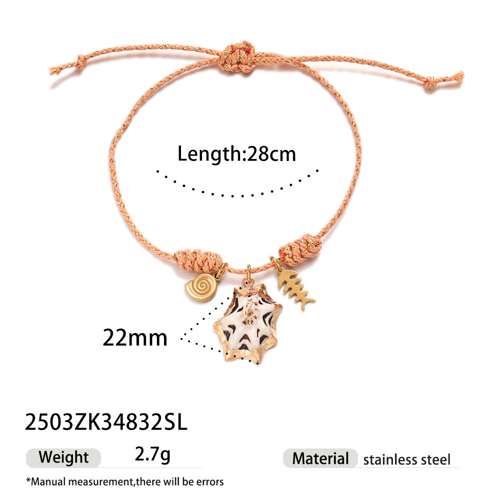 Wholesale Taina' s New Creative Ocean Series Stainless Steel Bracelet Girls Ceramic Conch Titanium Steel Pendant Shell Hand Jewelry