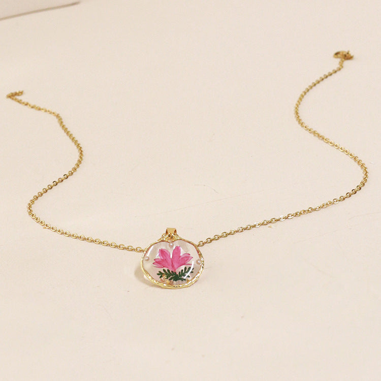 Wholesale 6pcs Creative Colorful Real Flower Handmade Dripping Glue Necklace