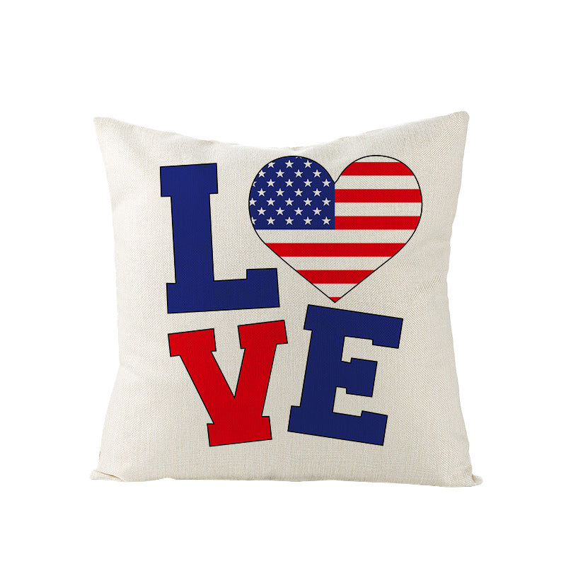 Wholesale of American Independence Day Red Blue Letter Polyester Pillow Covers
