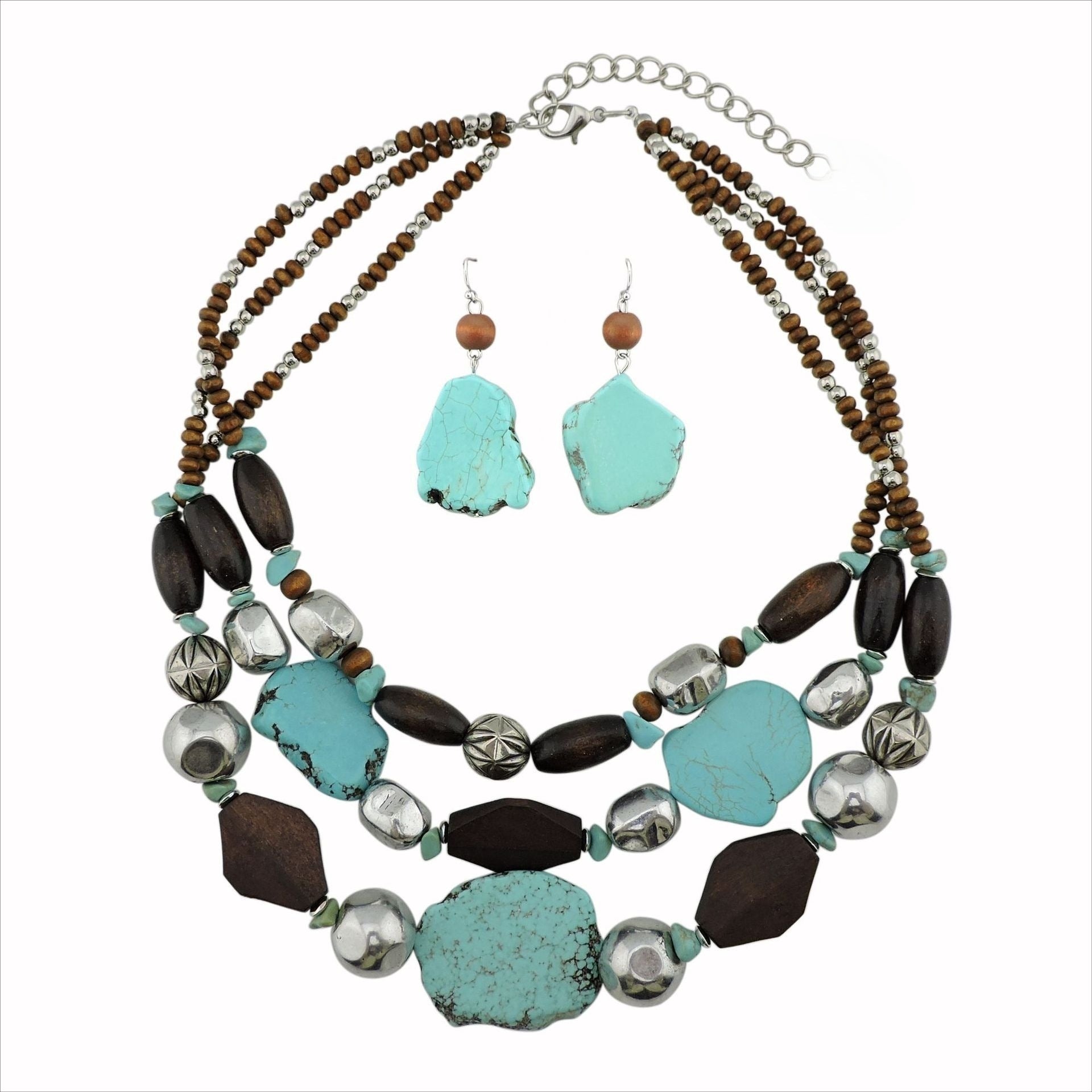 Wholesale Fashion Multi-layer Wooden Beads Shaped Turquoise Vintage Necklace