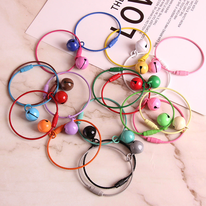 Wholesale Stainless Steel Wire Rope Candy Color Small Bell Paint Keychain