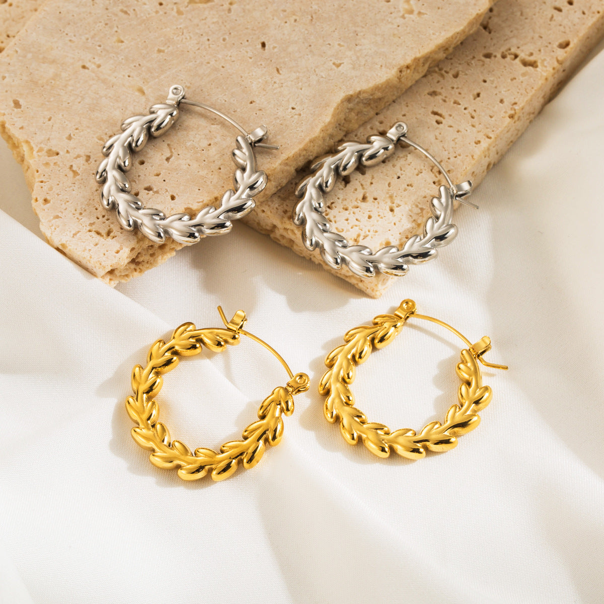 Wholesale French Stainless Steel Vintage Wheat Ear Simple Earrings