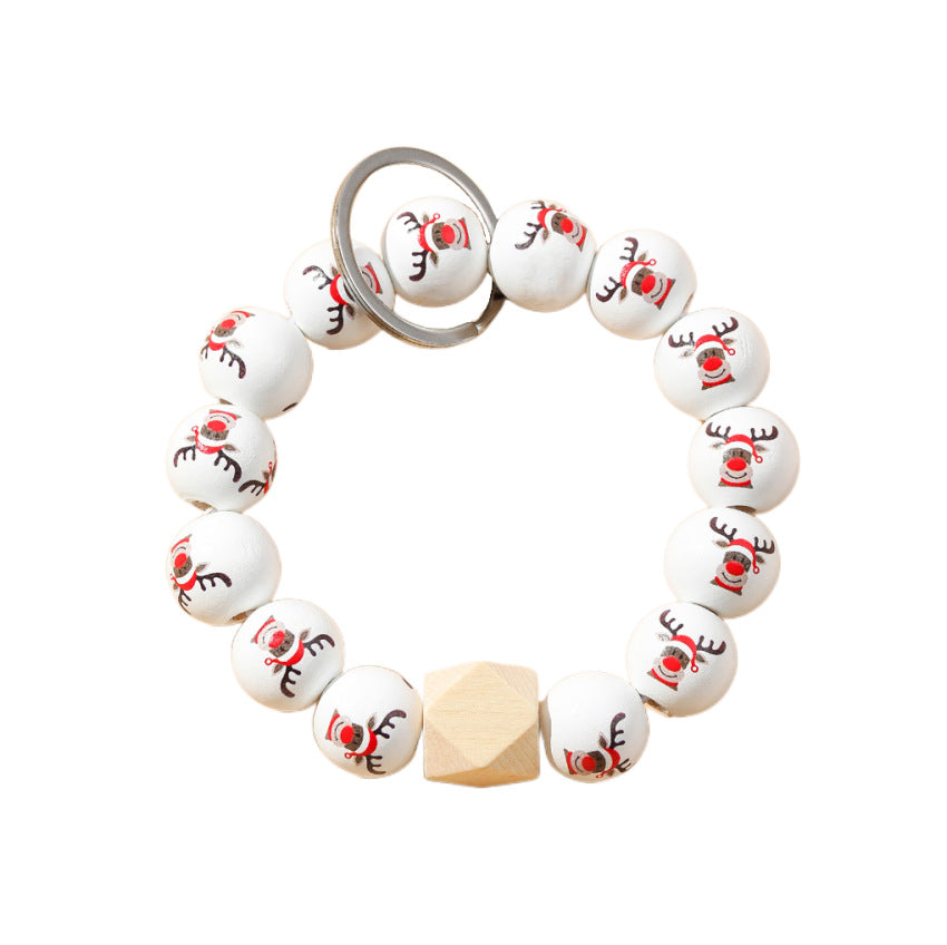Wholesale Christmas Elk Wooden Beaded Wrist Keychain