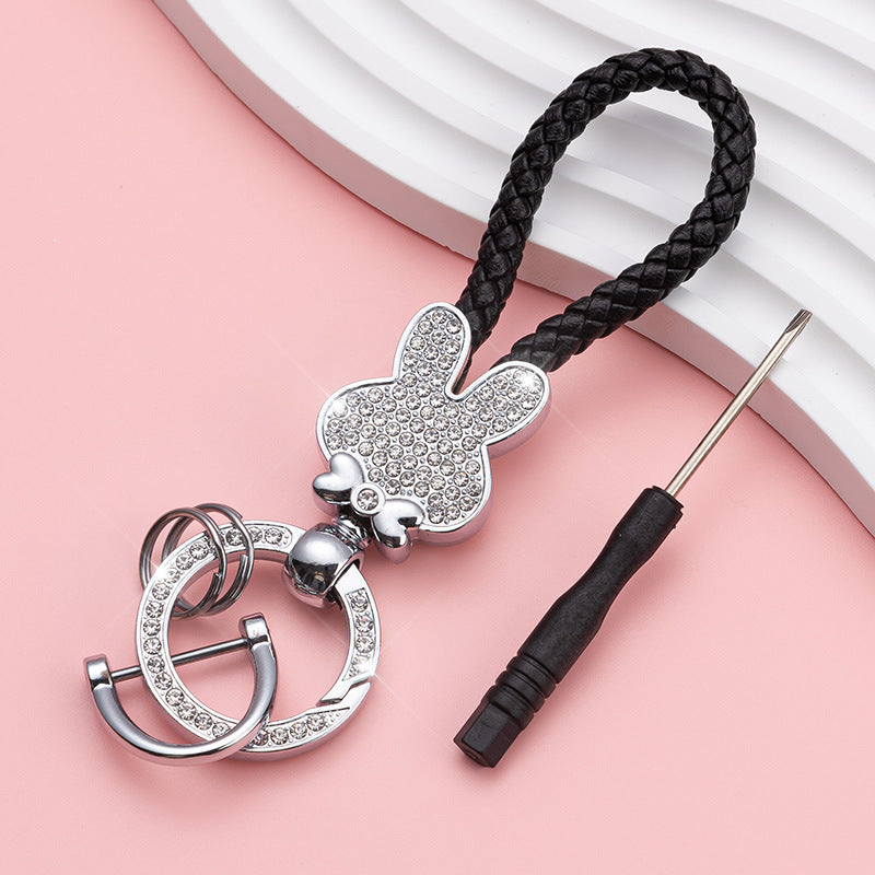 Wholesale Diamond Bunny Zinc Alloy Keychain Fashion Braided Rope