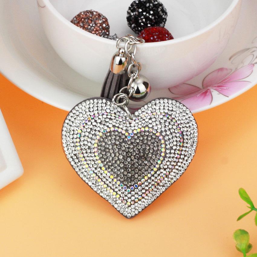 Wholesale Peach Heart Diamond Tassel Keychains
