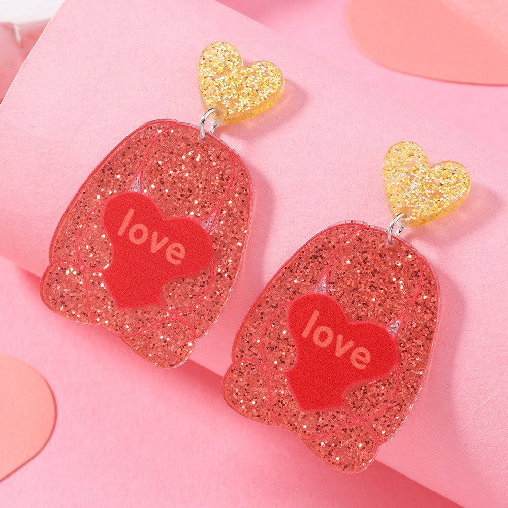 Wholesale Love Sparkling Heart shaped Acrylic Earrings for Valentine' s Day