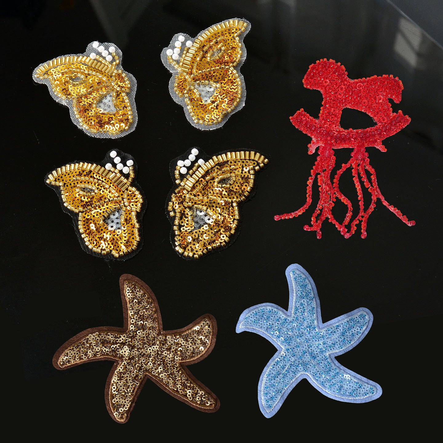 Wholesale Gold Sequin Butterfly Starfish Patch DIY Craft Supply For Clothing Decoration Party And Everyday Use