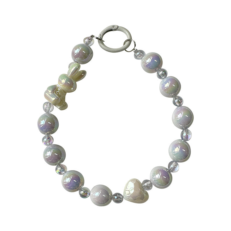 Wholesale Creative Bow Rabbit Beaded Acrylic Beads Color Plated Keychain