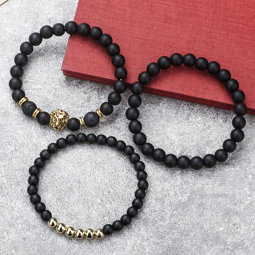 Wholesale Black Matte Volcanic Stone Beaded Bracelet Set