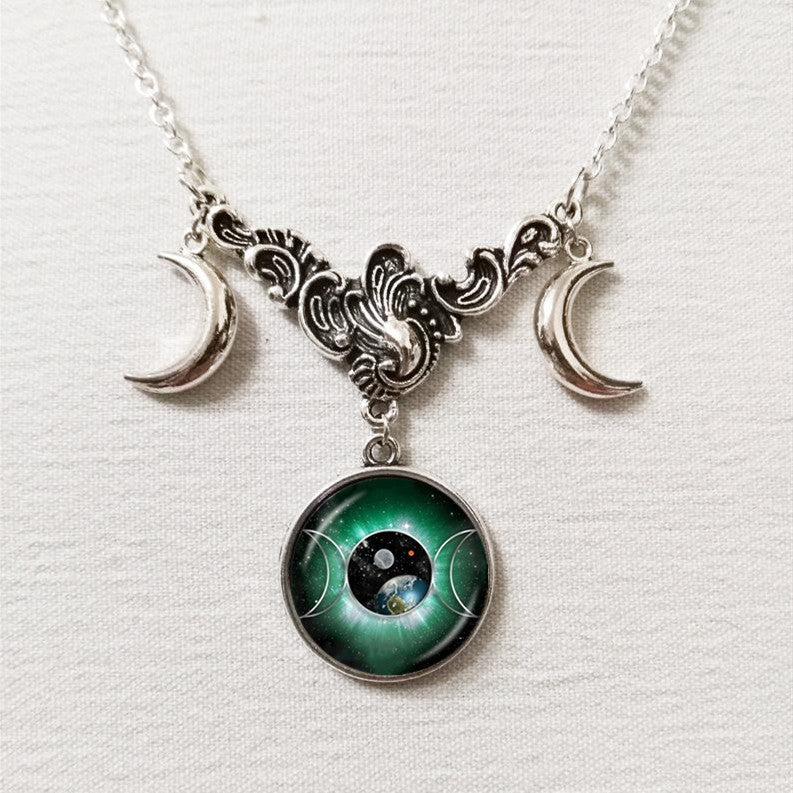 Wholesale  Triple Moon Goddess Crescent Crystal Glass Pendant Necklace Handmade Ladies Jewelry Gifts