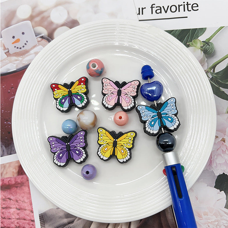 Wholesale Random 100pcs Flower Butterfly Beaded Children' s Pendant Decoration Focal Beads