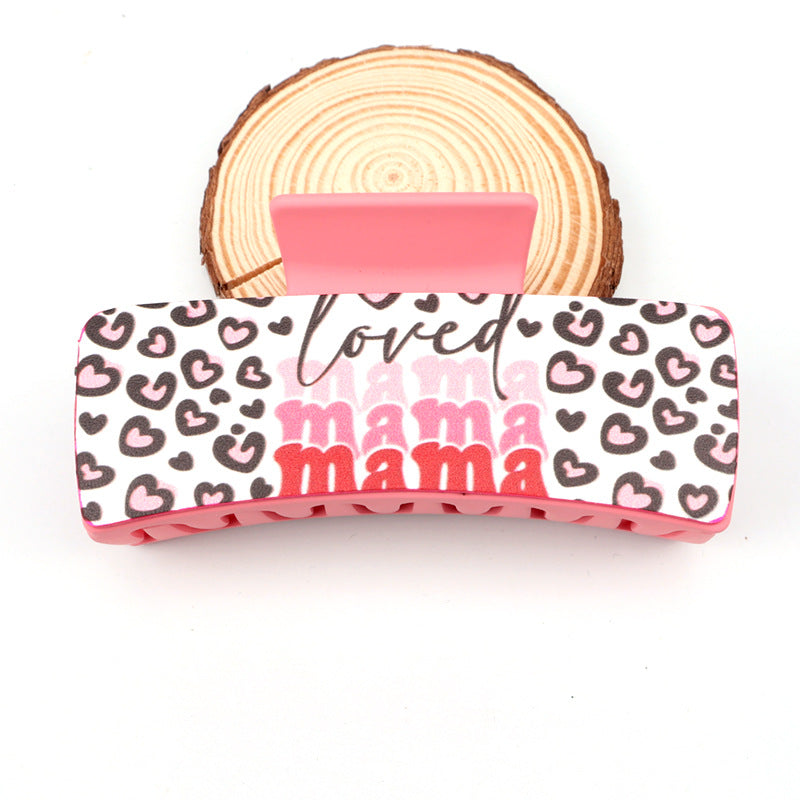 Wholesale Mother's Day Retro Pink Love Leopard Print Plastic Hair Clips