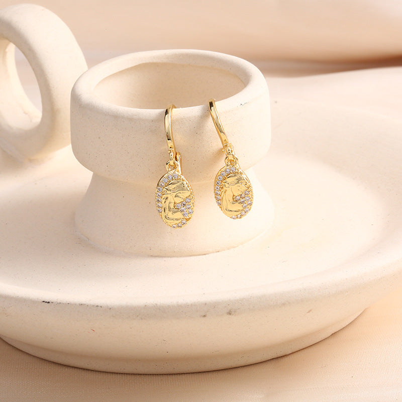 Wholesale Religious Belief Copper Micro-Inlaid Zircon 925 Silver Needle Drip Oil Earrings