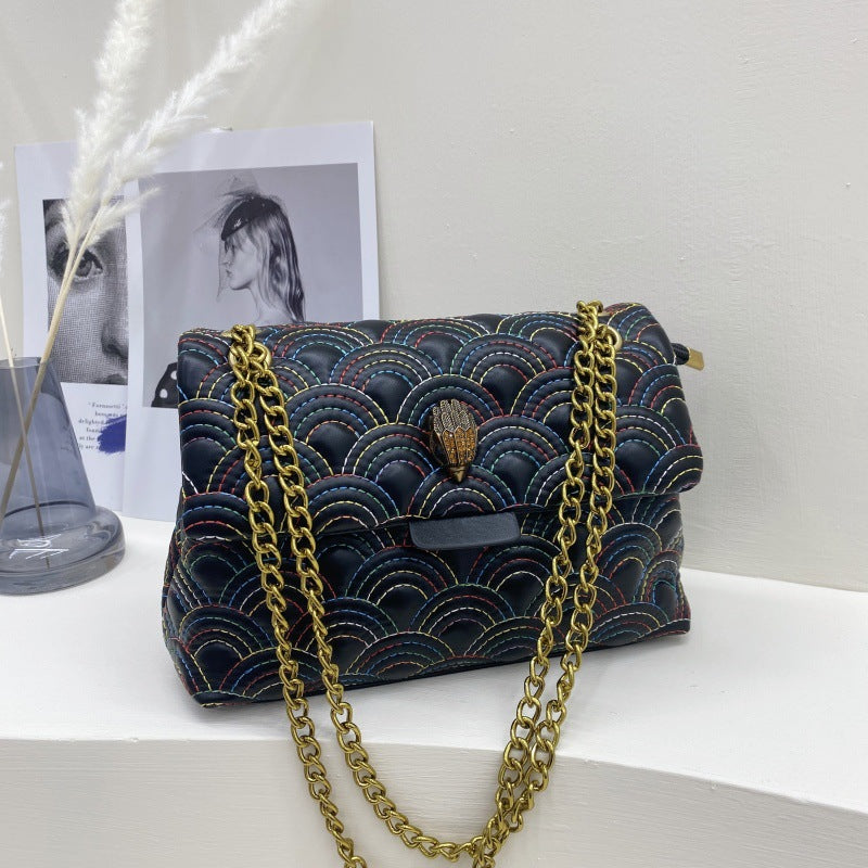 Wholesale Rainbow Embroidery Chain Shoulder Crossbody Small Square Bag