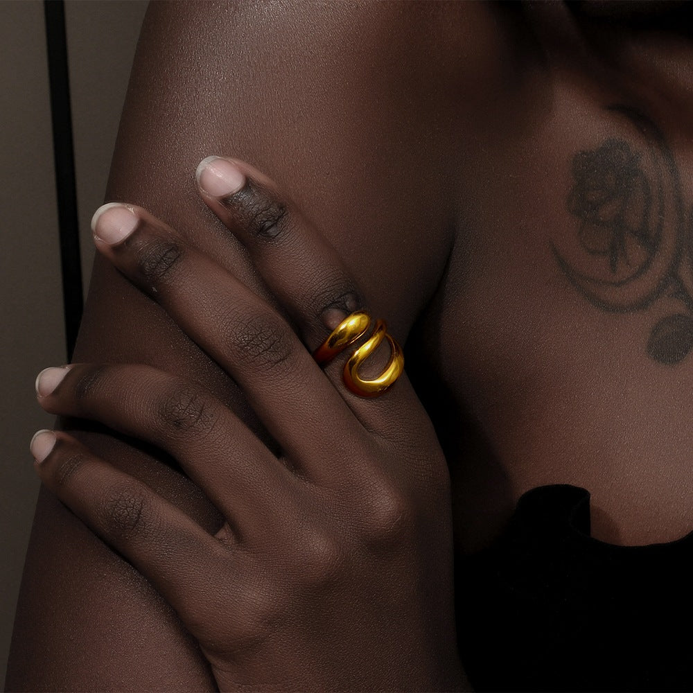 Wholesale Stainless steel plated French style three-layer open snake ring for women