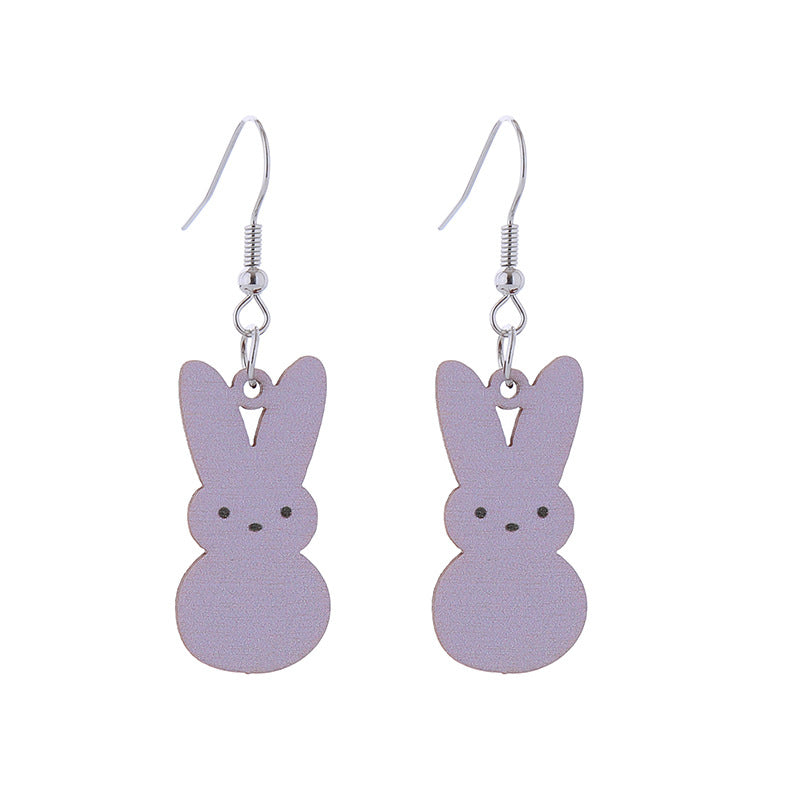Wholesale Easter Candy Color Bunny Wooden Earrings
