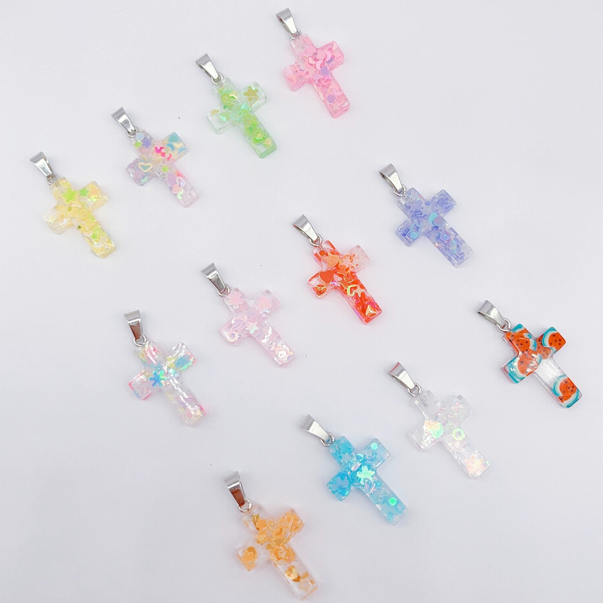 Wholesale 10pcs Luminous Fluorescent Cross Hexagonal Column Moon Heart Acrylic Beads