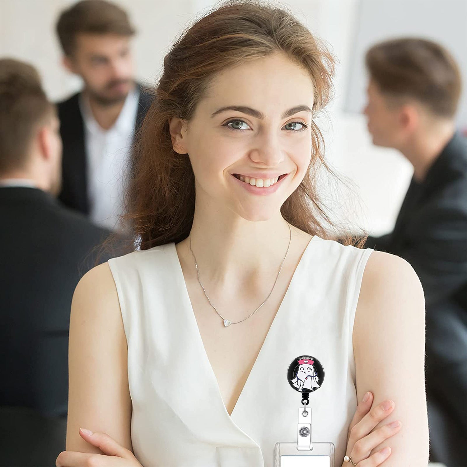 Wholesale  pink retractable rotating badge scroll