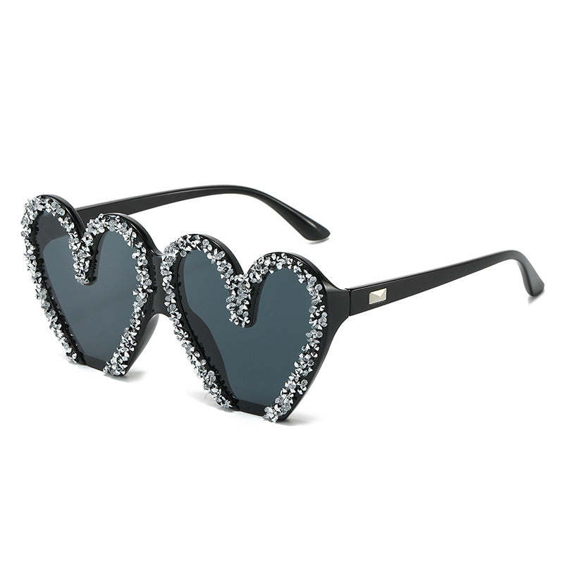 Wholesale Love Heart Diamond Peach Heart Fashion Jelly Color Sunglasses