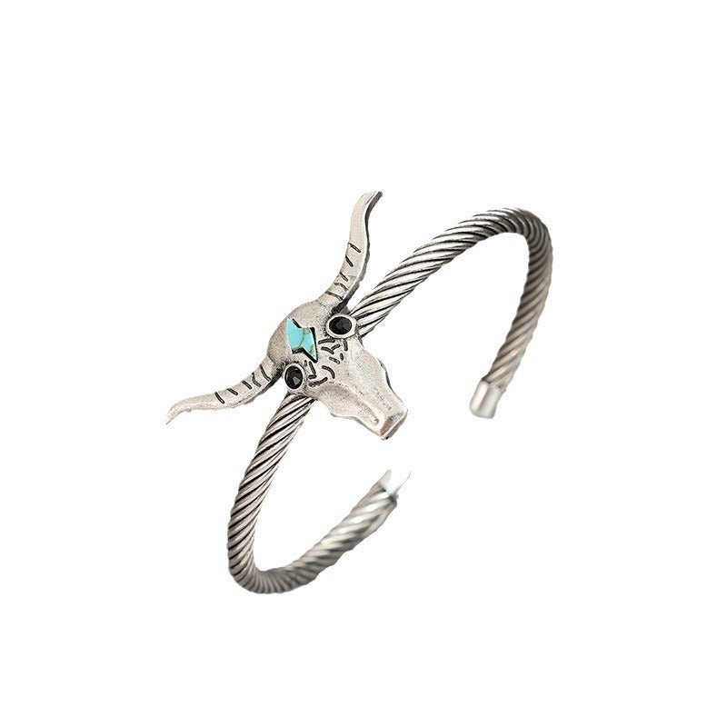 Wholesale Western style cow head inlaid with turquoise opening bracelet