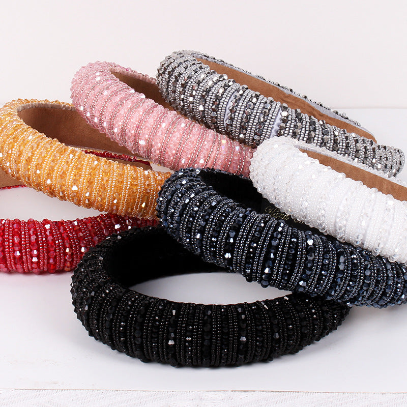Wholesale Thick Sponge Pressed Hair Beaded Fabric Crystal Headband