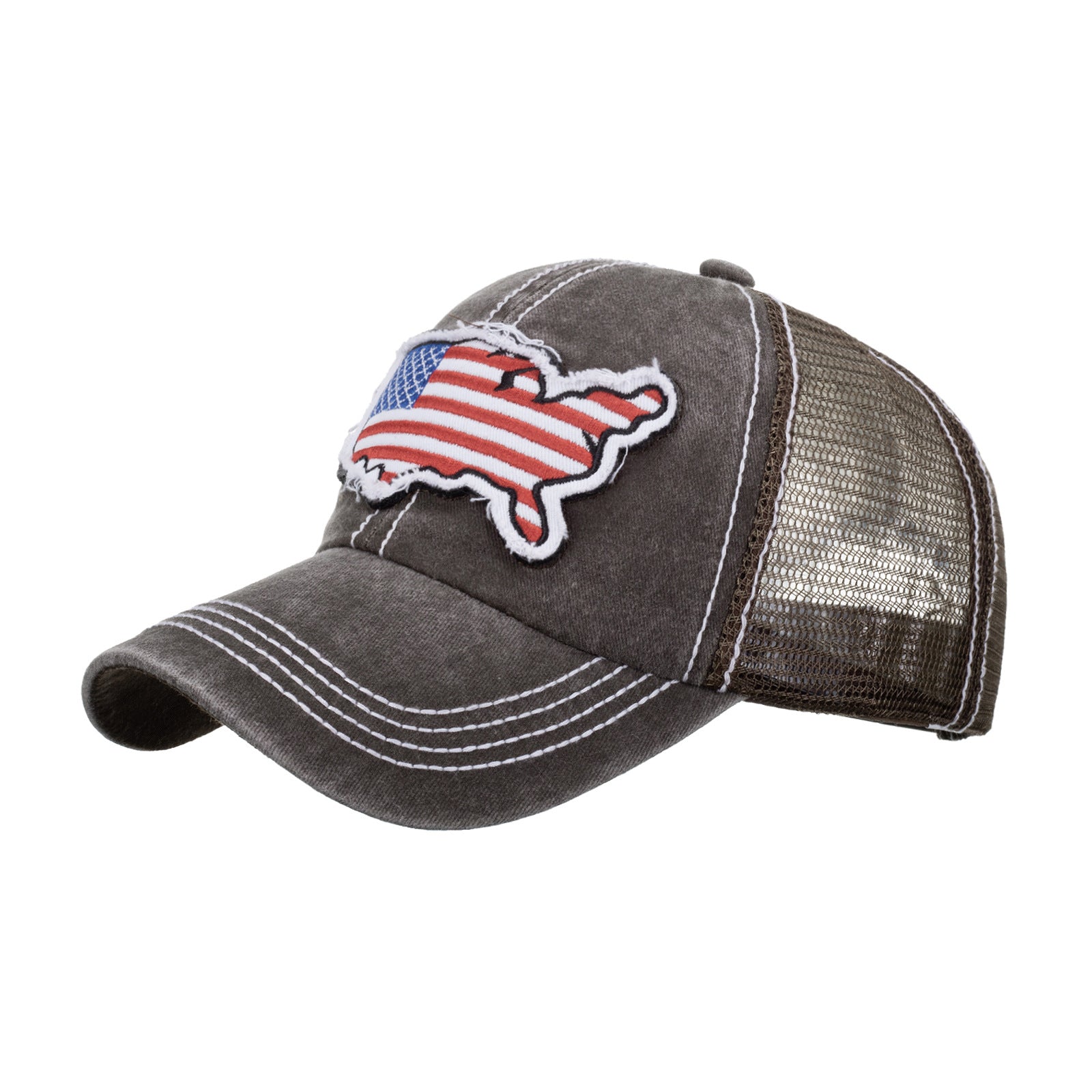 Wholesale Washed Flag Applique Embroidered Baseball Mesh Cap
