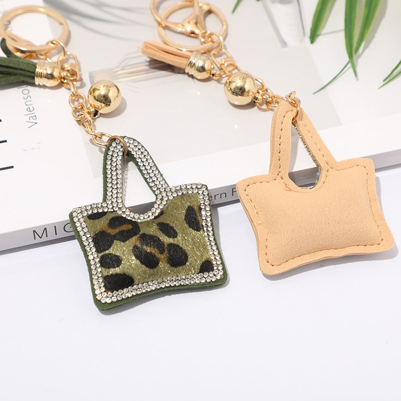 Wholesale Velvet Leopard Print Bags with Hot Diamond Keychains